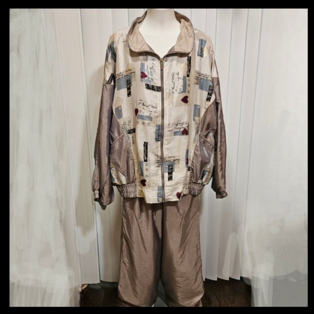 Westport Cream/Brown Womens Windbreaker Lightweight Jacket/Pants Set Sz 3x
